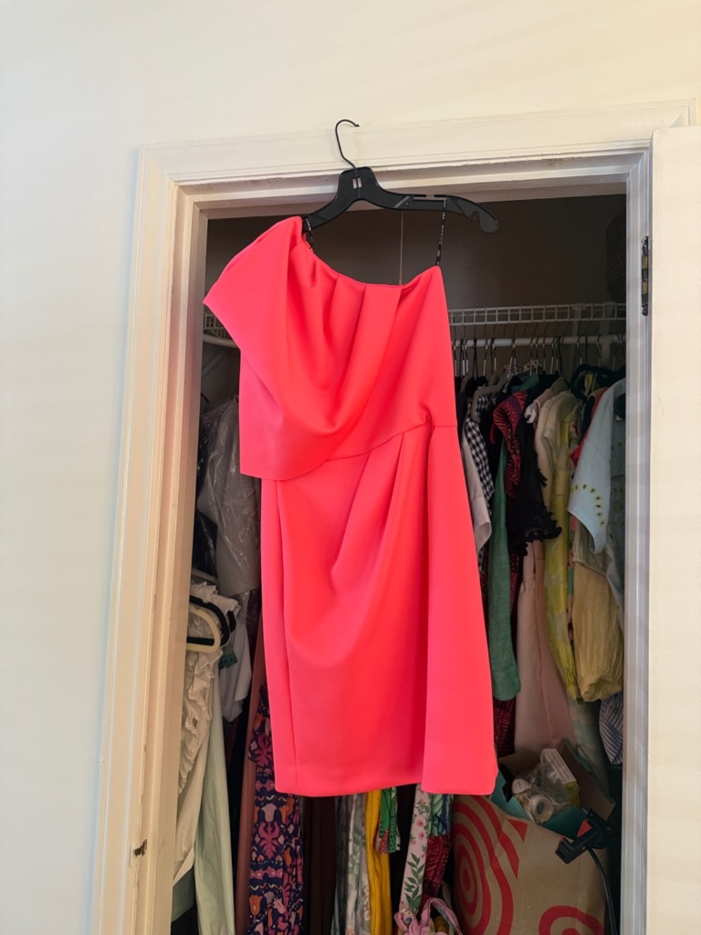 Black Halo- Eghan dress. One-Shoulder Coral Pink Cocktail Dress
